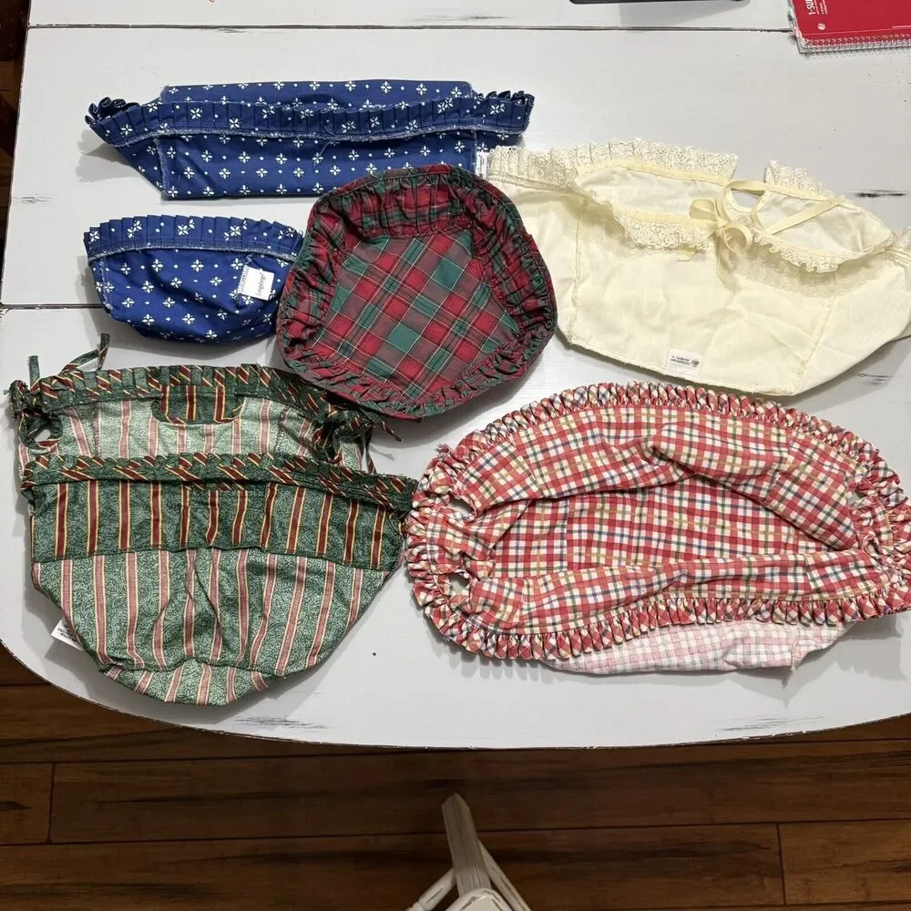 Longaberger Liners Lot/7 Christmas & Misc Imperial Cherry Red Muslin Lace Blue +